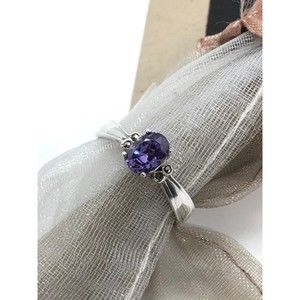 Sterling CZ Amethyst Marcasite Ring 8
